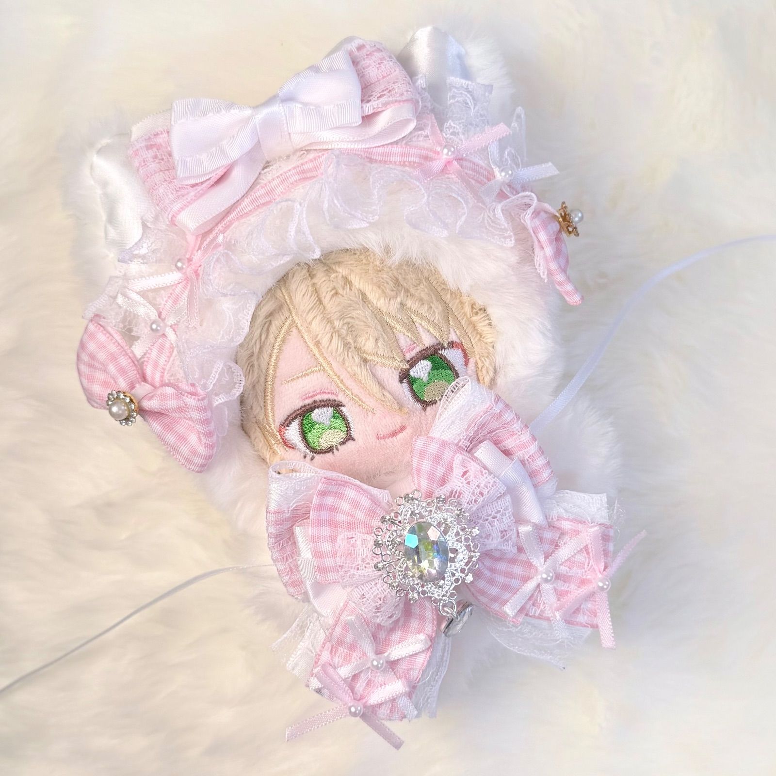 レイラ様　ぬい服　ハンドメイド　メイド　10cm ピンク　猫耳　猫　ホワイト 10cm～12cm用 ぬい服 ハンドメイド いつぬい 猫耳 ホワイト×ピンク