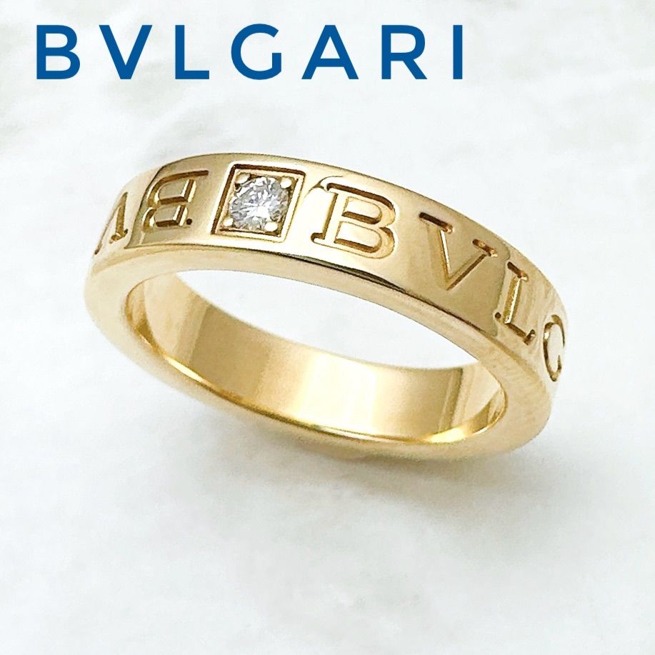 BVLGARI ゴールドリング ダイヤモンド付き 美品🌟BVLGARI ダブルロゴ ダイヤモンド イエローゴールド リング 48