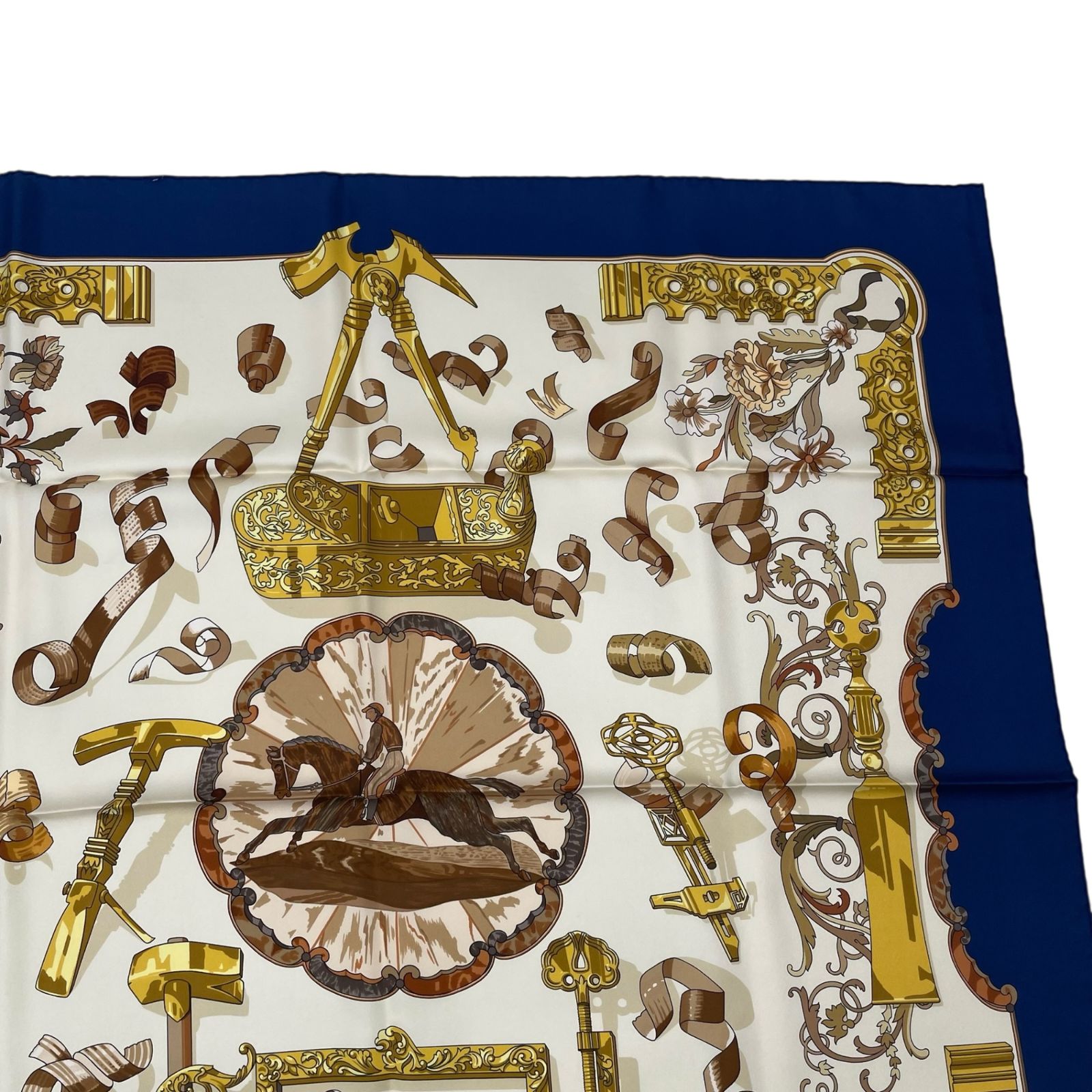 美品 HERMES エルメス スカーフ シルク カレ90 Copeaux おが屑 馬柄 