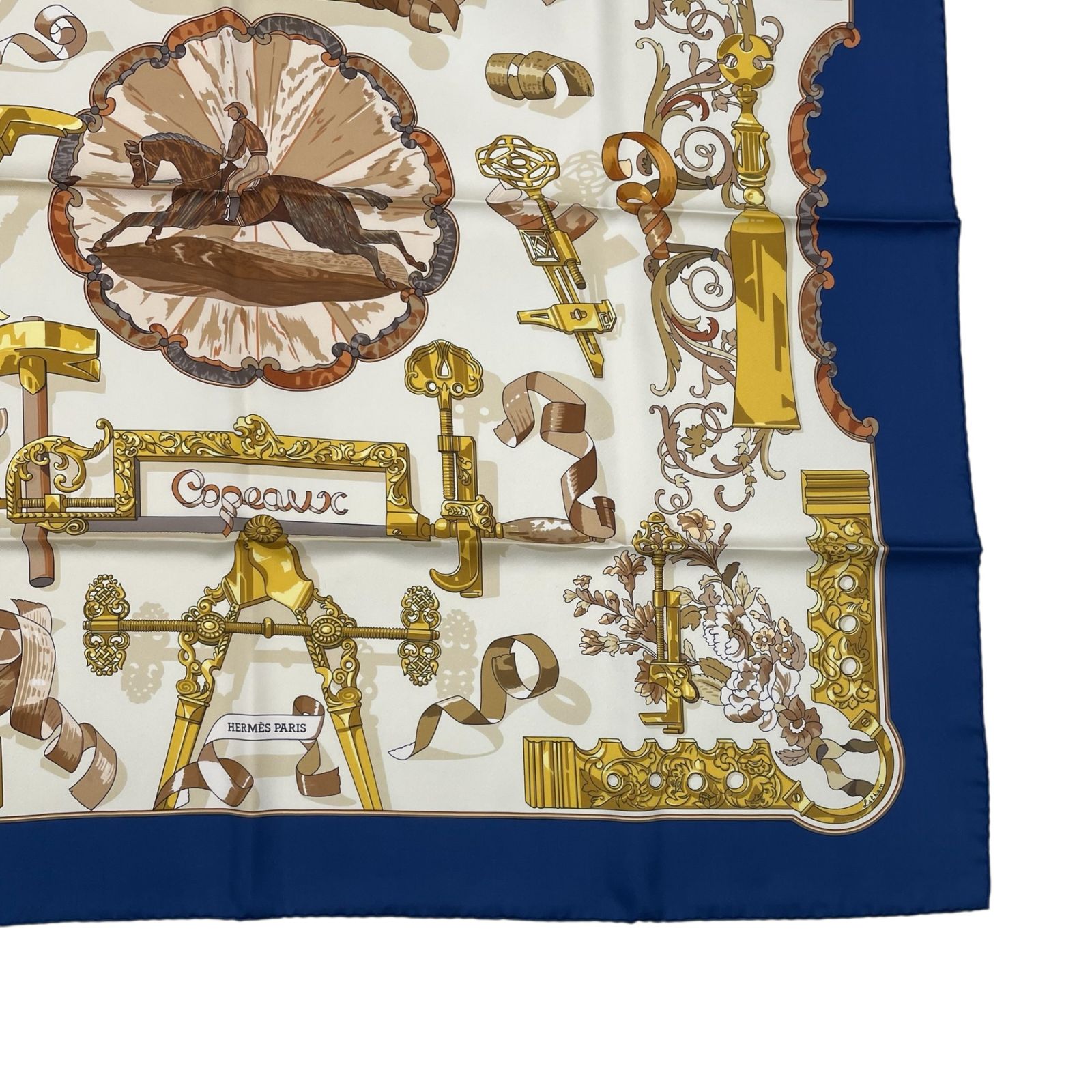 美品 HERMES エルメス スカーフ シルク カレ90 Copeaux おが屑 馬柄 