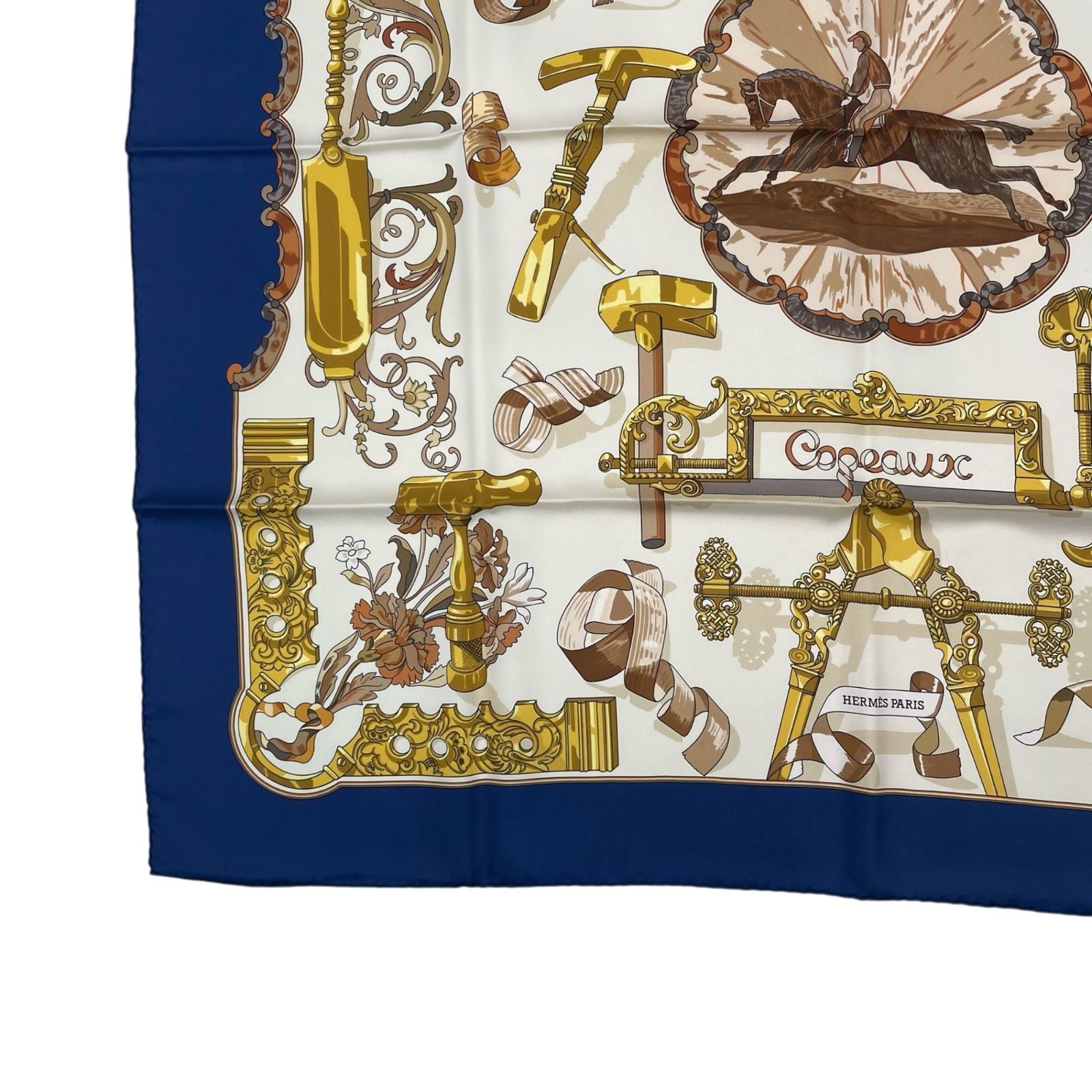 美品 HERMES エルメス スカーフ シルク カレ90 Copeaux おが屑 馬柄 