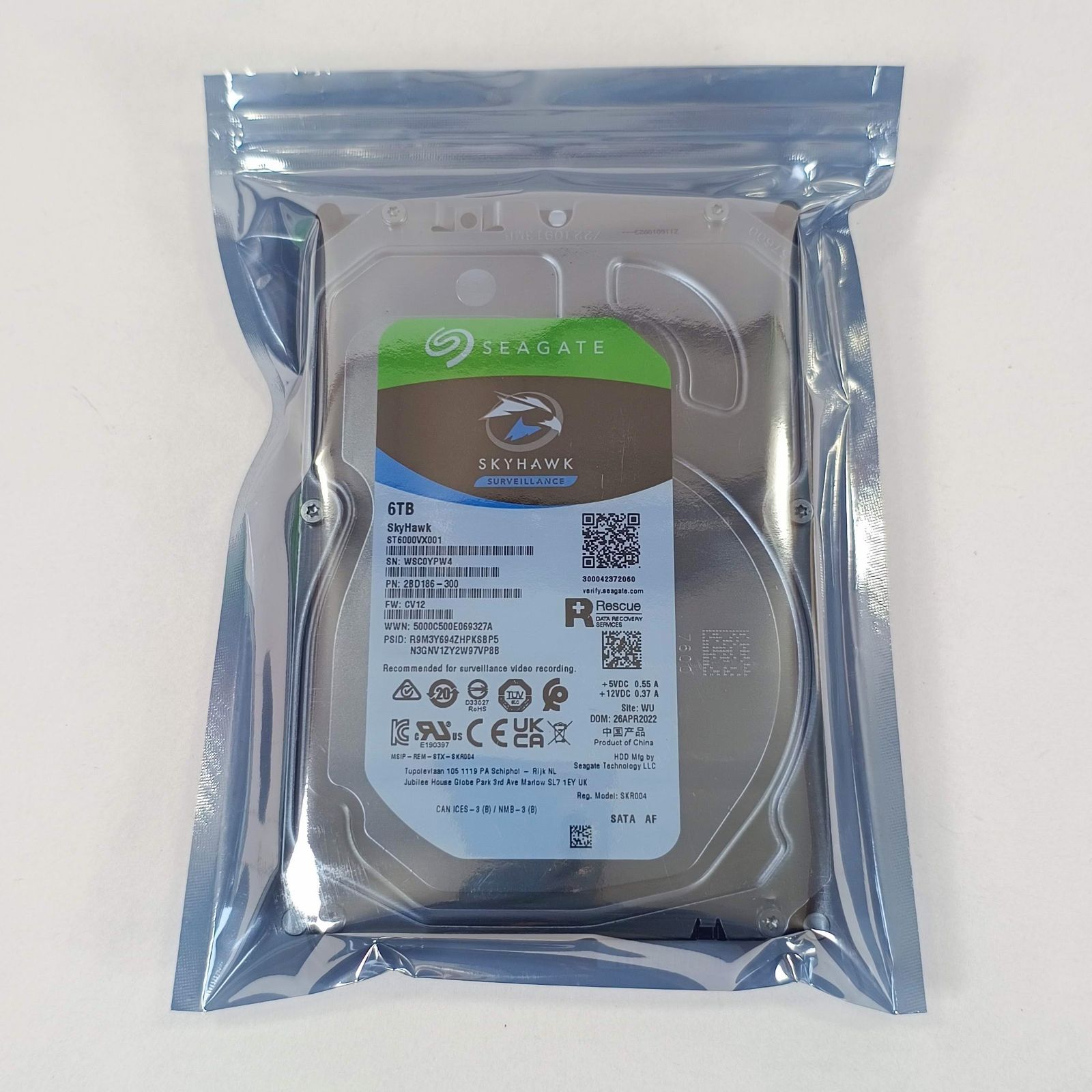 美品] Seagate SkyHawk 6TB 監視カメラ/録画用HDD (ST6000VX001) 完全