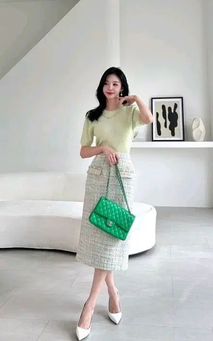 アンネル ツイードスカート カシミアニット セットアップ