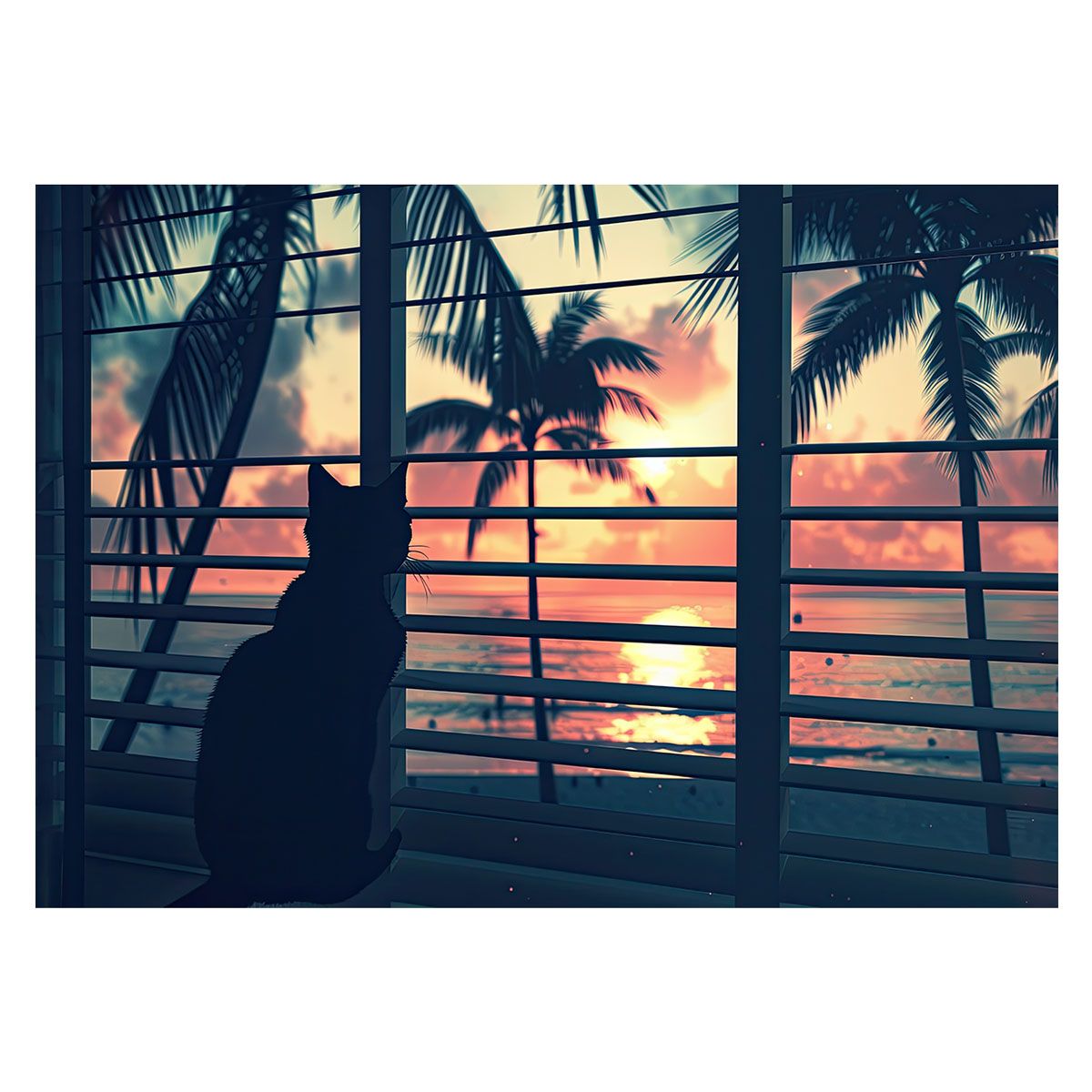 B4サイズ（約25x36cm）】【lh-poster-3410】【フレーム付き】黄昏猫