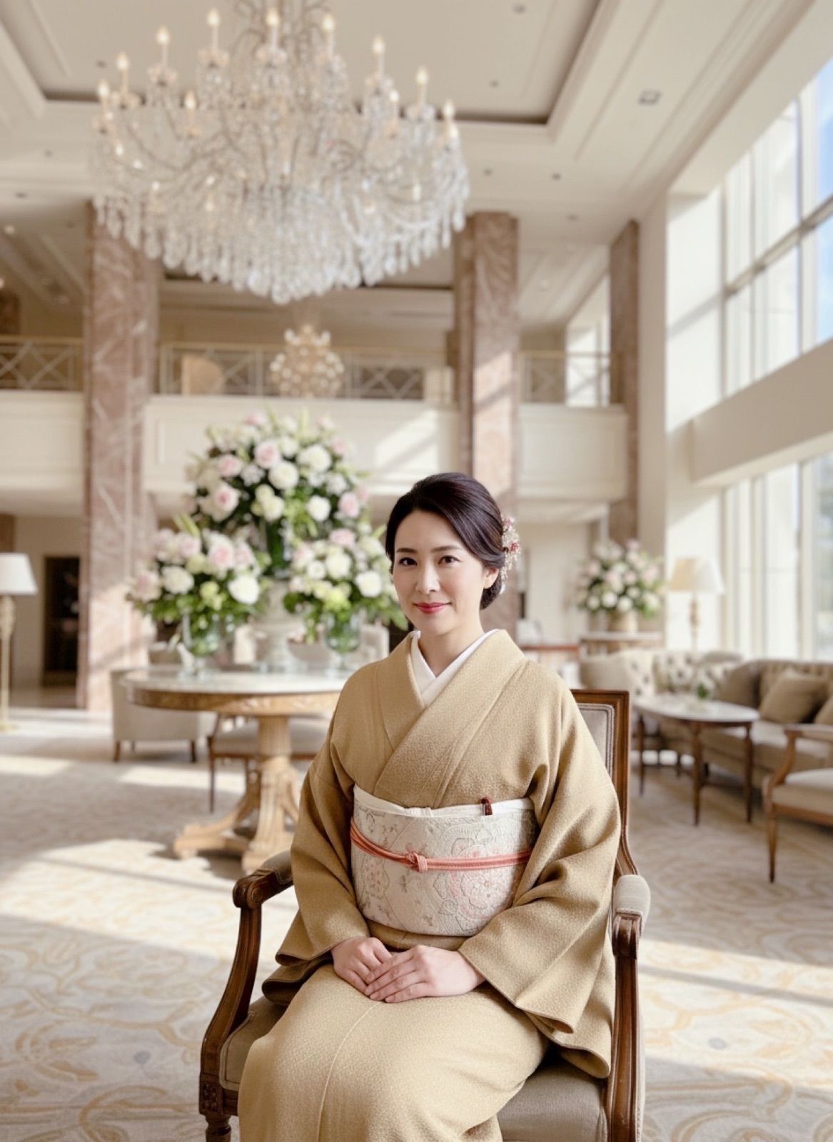 一つ紋 色無地＆オリエンタル柄袋帯 上質な正絹生地 訪問着フルセットお探しの方にも