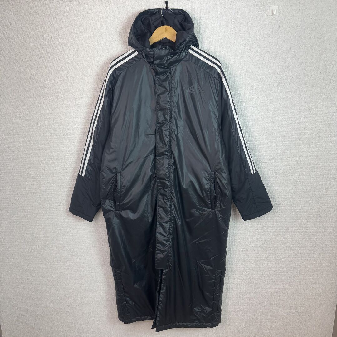 adidas アディダス ベンチコート ロングコート 3本ライン ブラック XO
