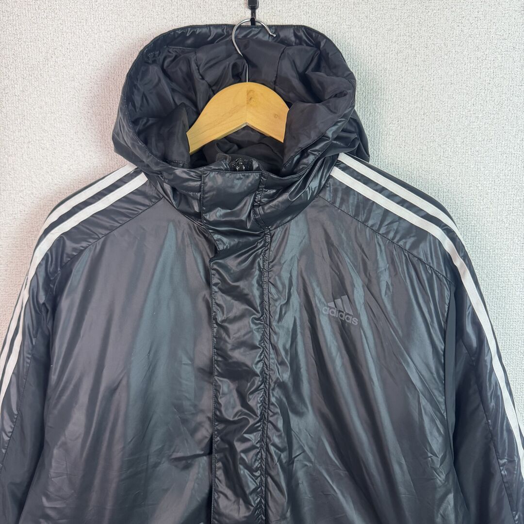 adidas アディダス ベンチコート ロングコート 3本ライン ブラック XO