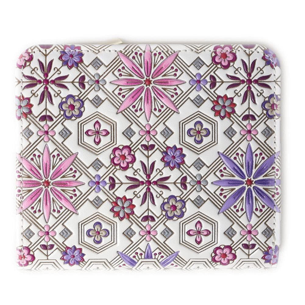 浅草文庫 友禅染 二つ折り 財布 L字ファスナー 花菱 はなびし 柄 江戸小紋 2つ折り ミニ ワイン