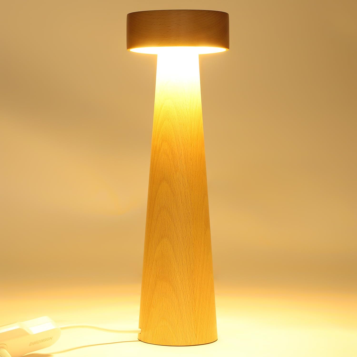 belaDESIGN ドイツ産天然木 ブナ 木製 間接照明 ベッドサイドランプ テーブルランプ 卓上ライト ナイトライト 授乳ライト LED 調光 調色 USB給電式 灯台シリーズ 太 太首ハイネック タッチ式 高さ38 cm L 1518