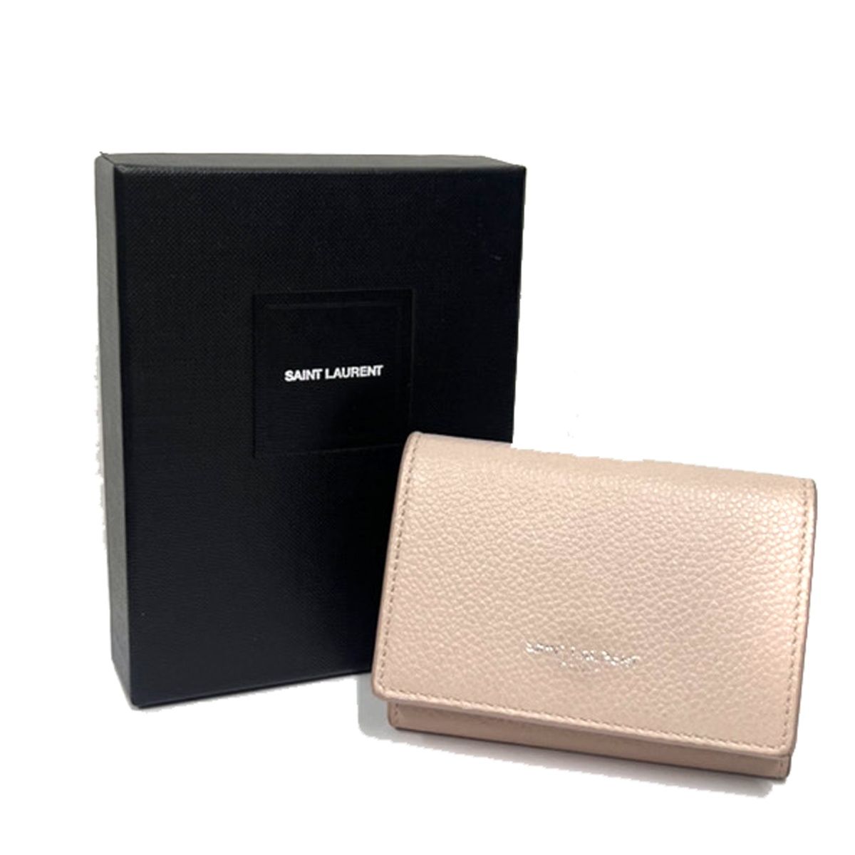 SAINT LAURENT サンローラン 三つ折り 財布 コンパクト ピンクベージュ 