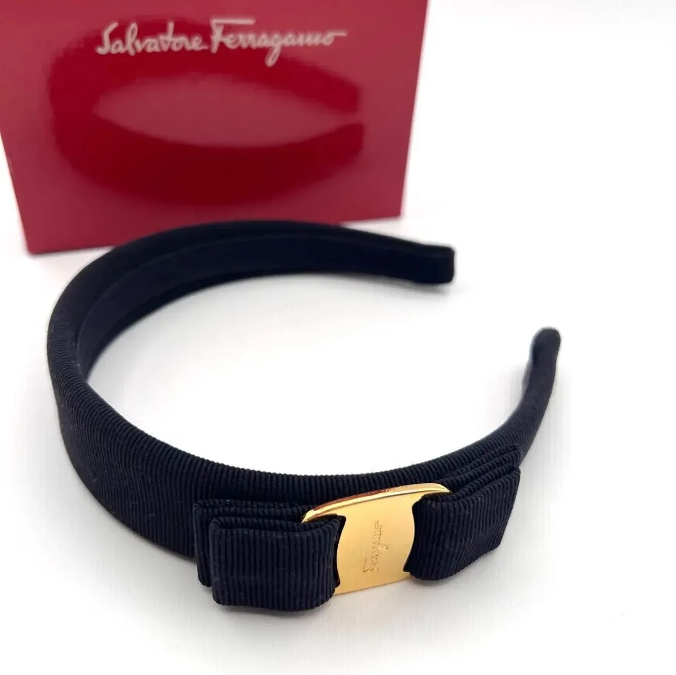 Salvatore Ferragamo フェラガモ カチューシャ ネイビー ゴールド