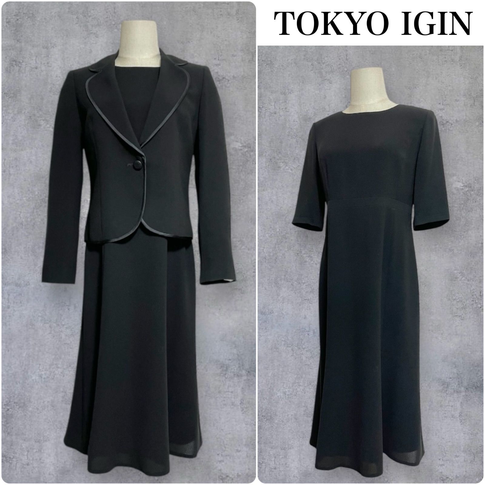 TOKYO IGIN 東京イギン 喪服 礼服 ブラックフォーマル ジャガード生地 ワンピーススーツ アンサンブル セットアップ ９号