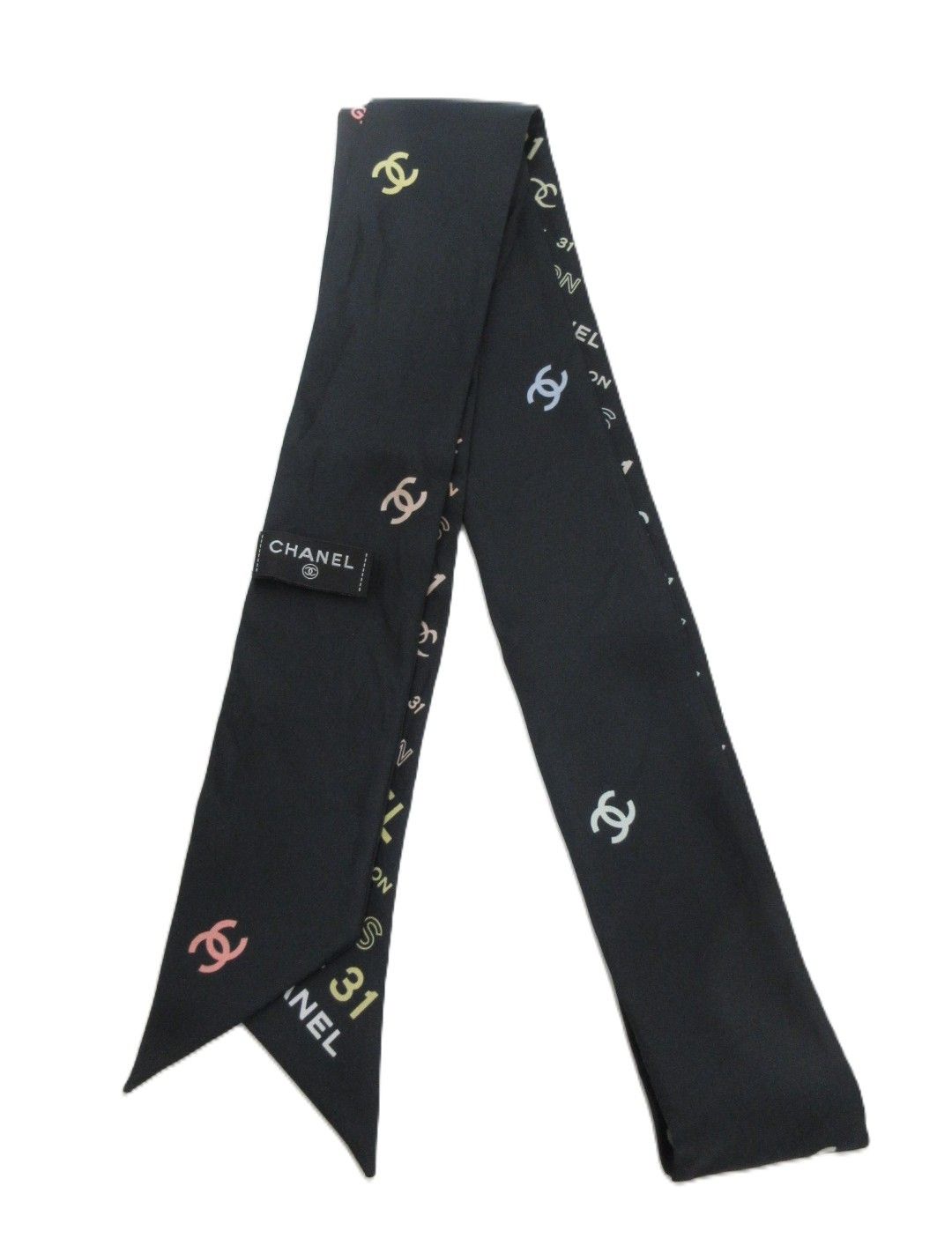 CHANEL/シャネル ココマーク ロゴ スカーフ シルク100 ブラック 【中古