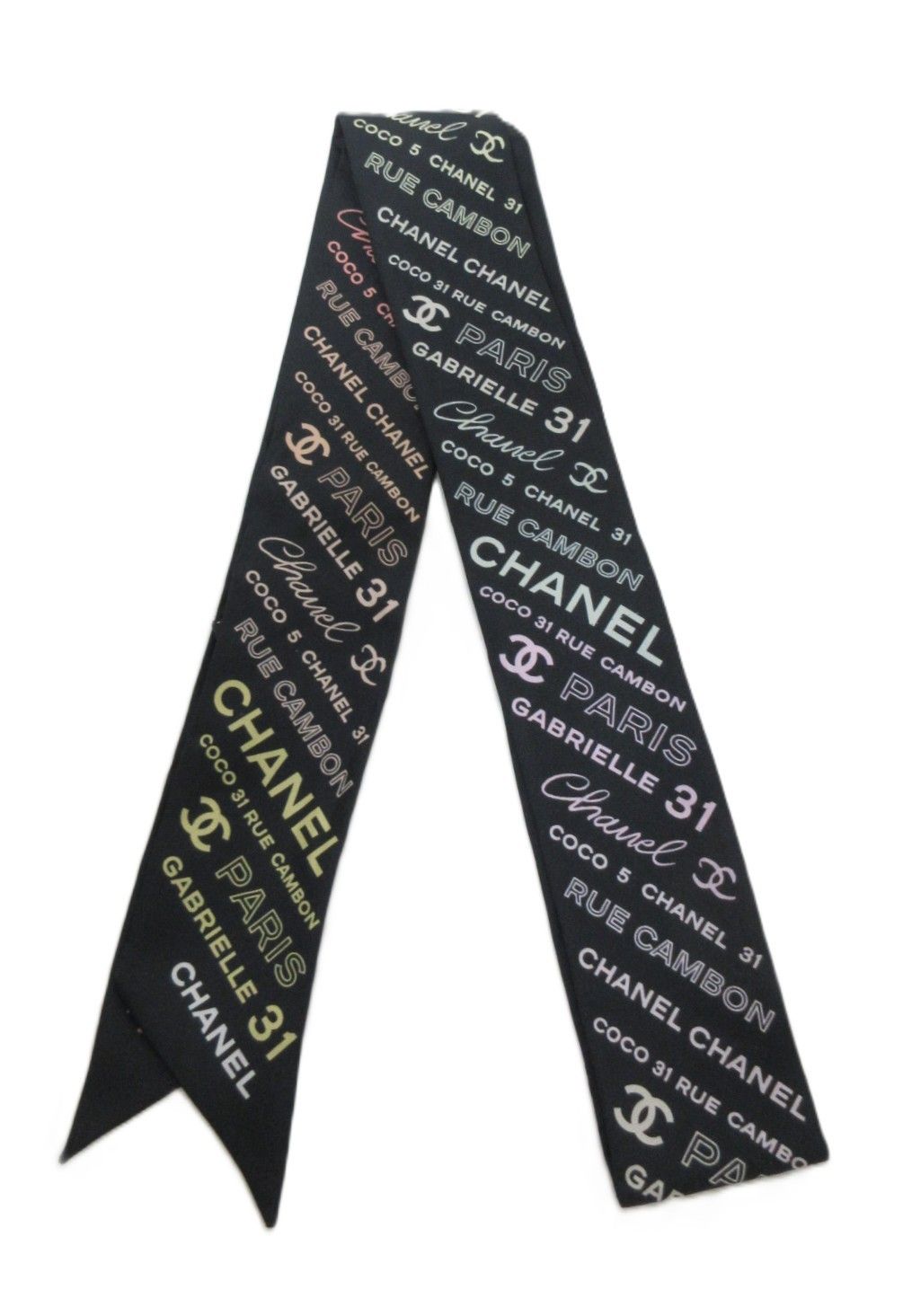 CHANEL/シャネル ココマーク ロゴ スカーフ シルク100 ブラック 【中古