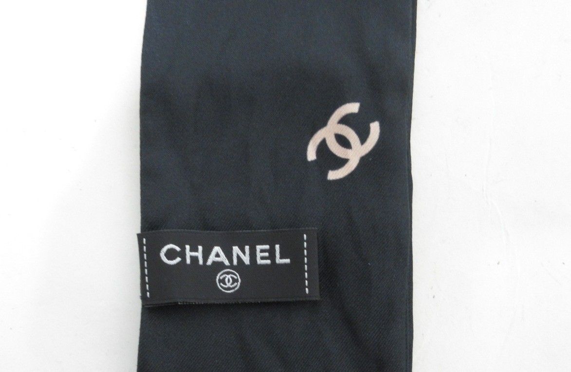 CHANEL/シャネル ココマーク ロゴ スカーフ シルク100 ブラック 【中古