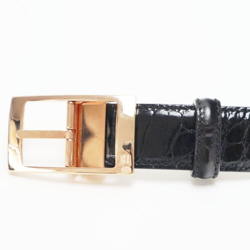 dunhill ダンヒル クロコダイル ベルト 42/107 ブラック/ゴールド K09