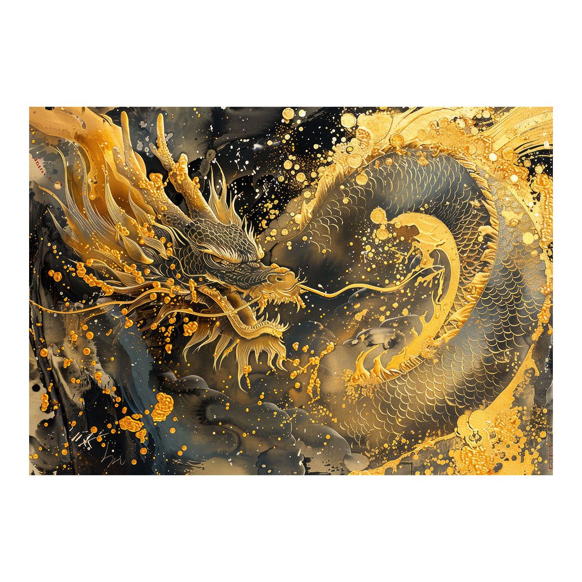 【A2サイズ（約42x59cm）】【lh-poster-3547】【フレーム付き】開運 金色 竜 龍 辰 龍神様 ポスター 金運 ご利益 厄払い 守護 風水 お守りインテリア