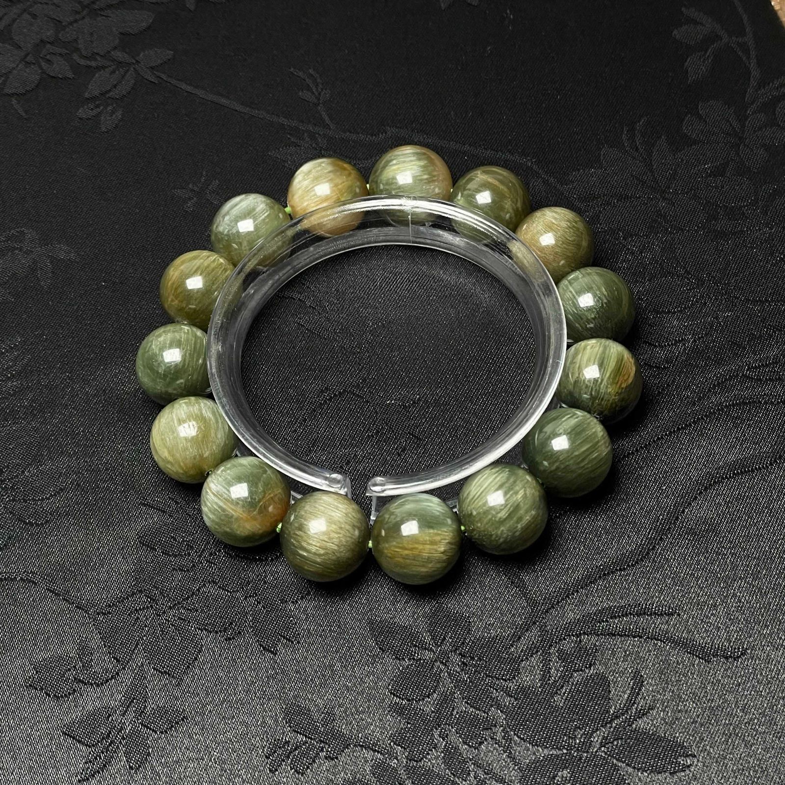  天然宝石 50 A猫目アクチノライト パワーストーン 緑閃石ブレス 天然石 原石 お守り 14 2 15 mm ZB 9847 ブレスレット アクセサリー