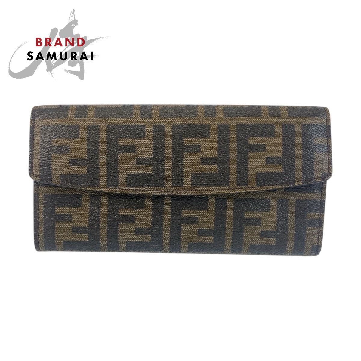 美品 FENDI フェンディ ズッカ ブラウン ゴールド金具 PVC 8M0340 長