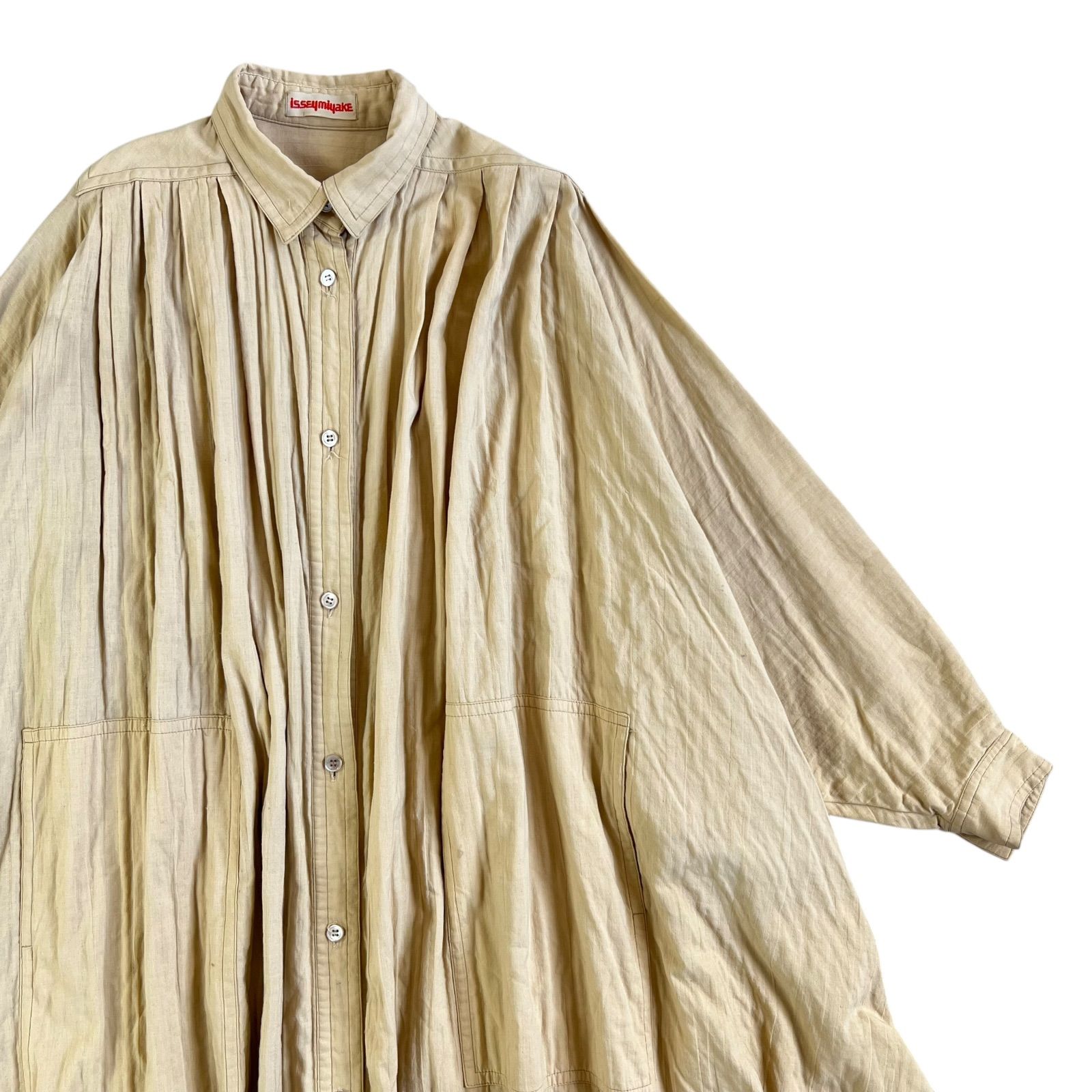 オムプリッセ イッセイミヤケ プリーツ加工長袖シャツ ベージュ issey miyake / イッセイミヤケ 70's アーカイブ プリーツ＆ギャザー