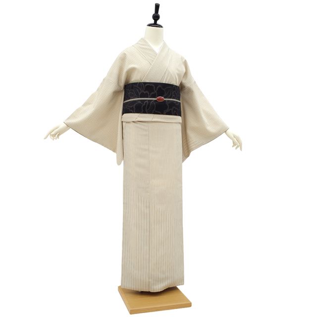 【専用】新品正絹訪問着 本場 塩澤紬 本塩沢 やまだ織 未仕立て品 M22412 中古】 すごい値！ 塩沢 訪問着 正絹 袷 着物 練色 縞 塩澤 カジュアル