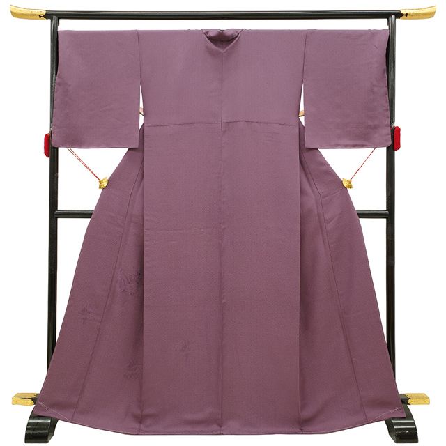 新古品】 色無地 付下げ 着物 未使用 正絹 袷 刺繍 京紫色 鏡裏文 草花