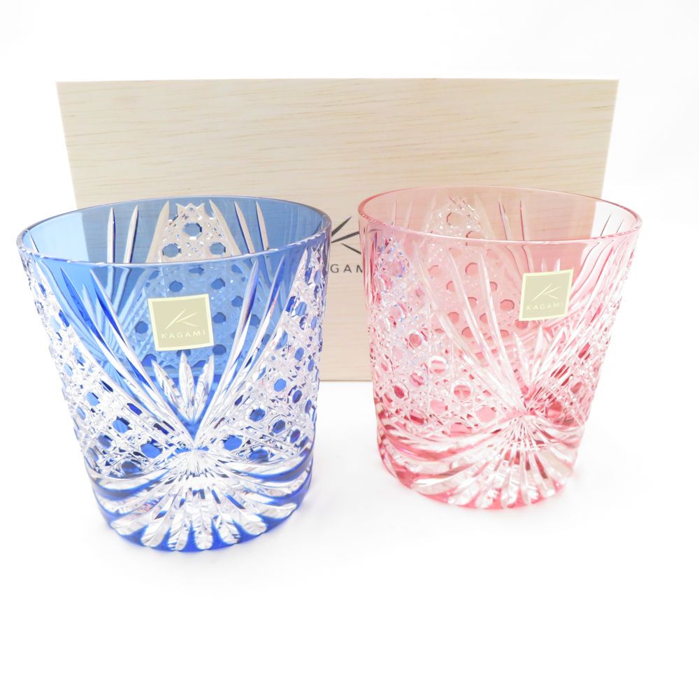 ♥ KAGAMI カガミクリスタル 襷 江戸切子 ロックグラス 2点 ペア タンブラー