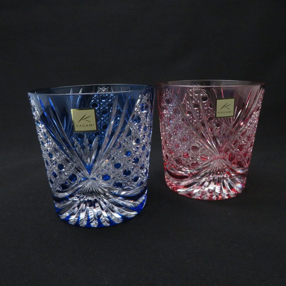 KAGAMI カガミクリスタル 襷 江戸切子 ロックグラス 2点 ペア タンブラー
