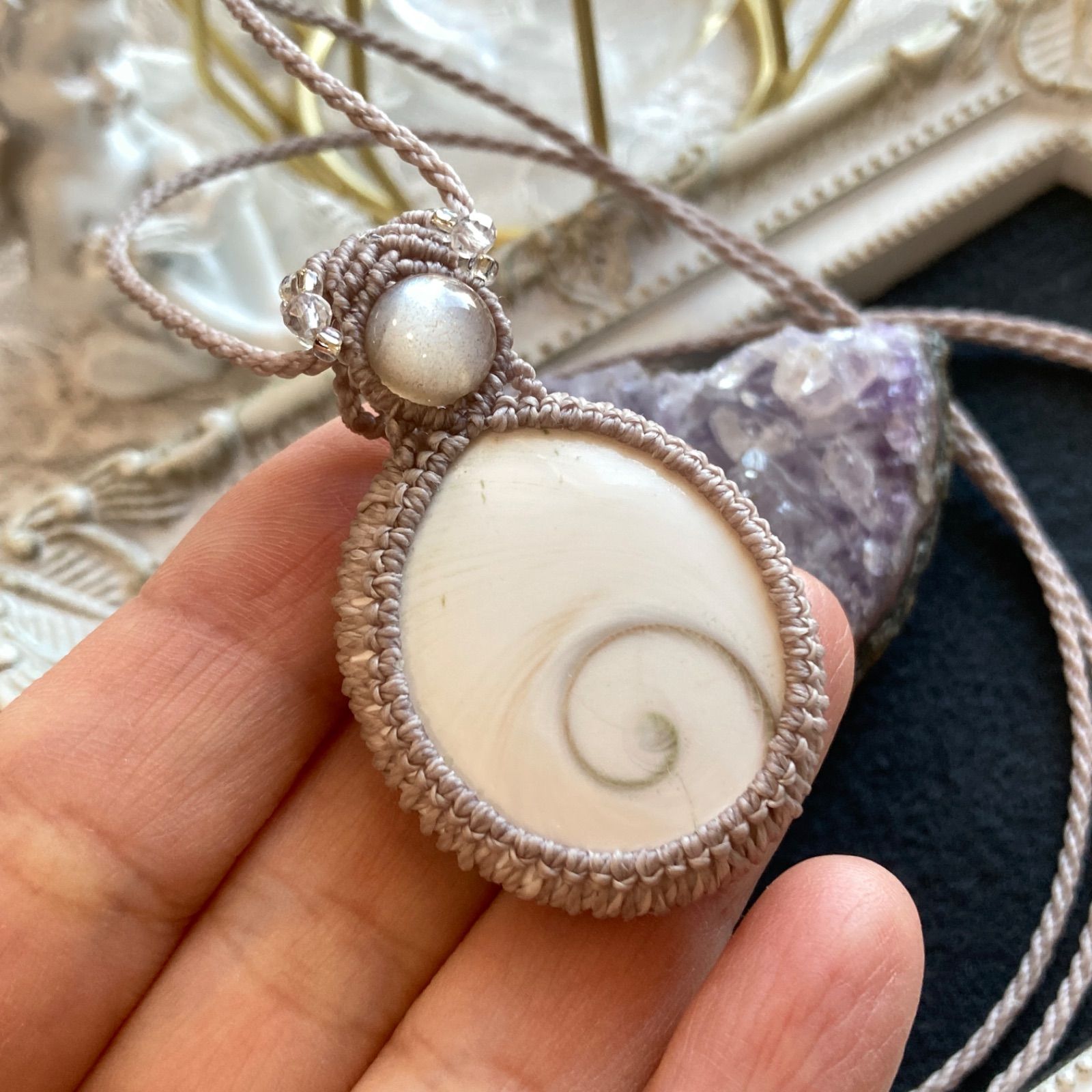 天然石マクラメ編みネックレス リバーシブル