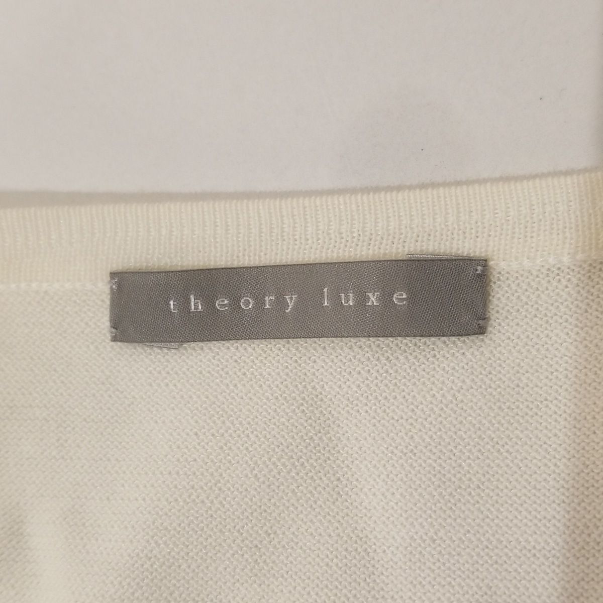  theory luxe セオリーリュクス チュニック サイズ38 M レディース - アイボリー×白 クルーネック 長袖 ニット シースルー ストライプ 半袖 チュニック