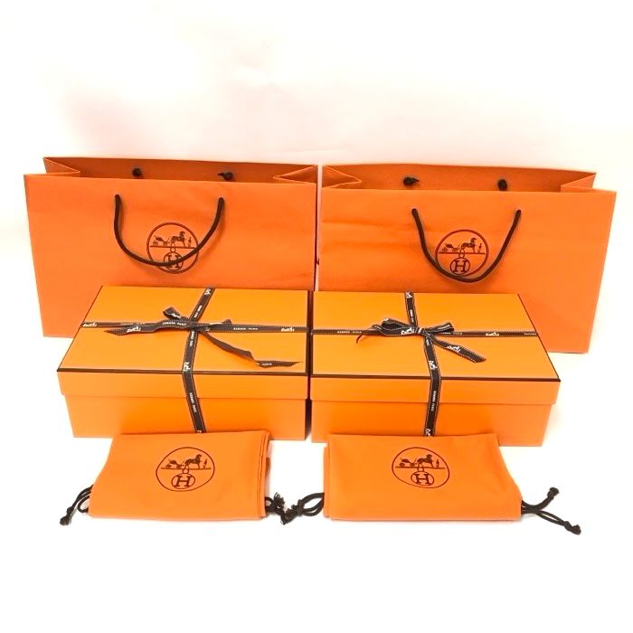 HERMES エルメス 空箱 靴箱 シューズ袋(2足分) ショッパー リボン 各2