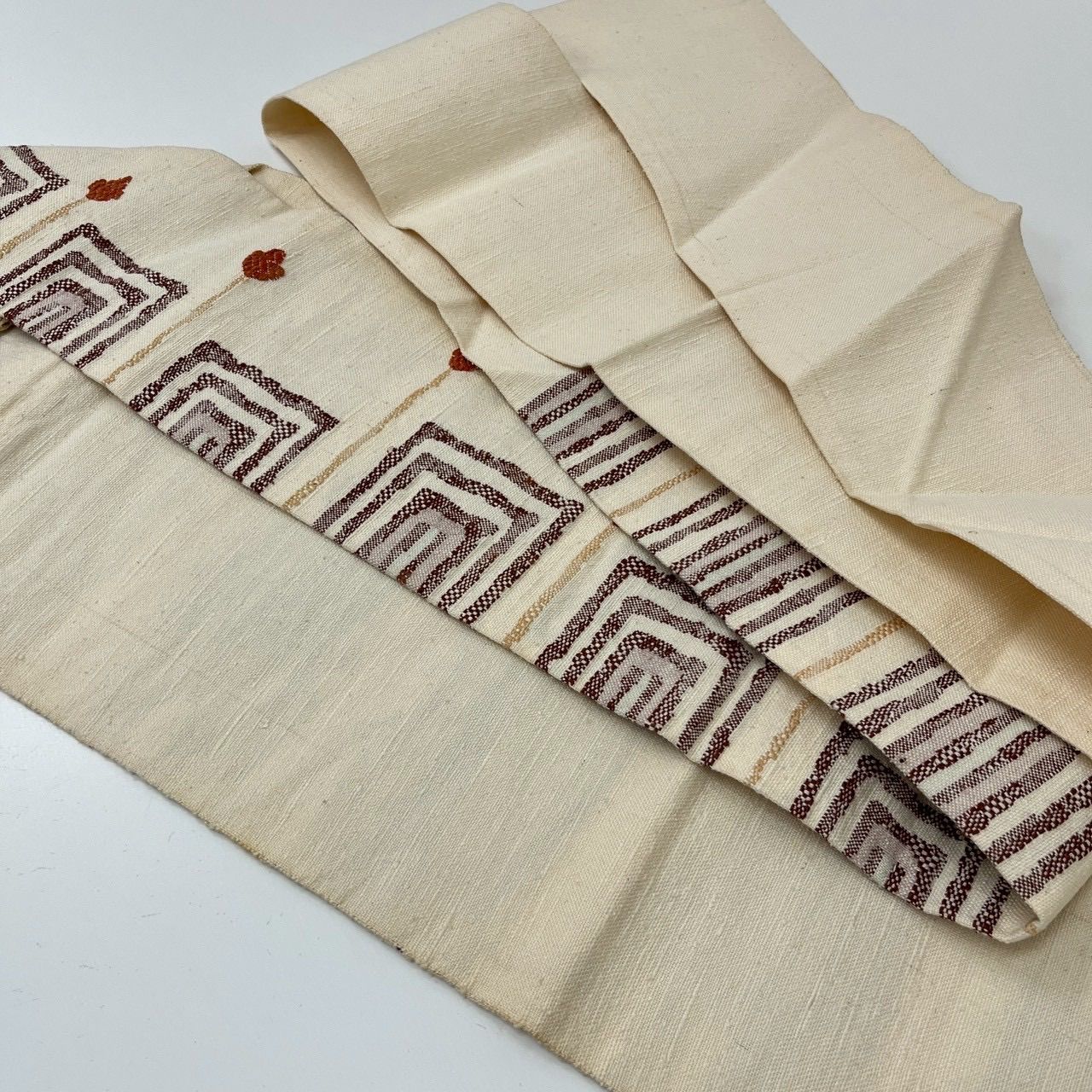 名古屋帯 真綿紬 幾何学模様に花 八寸 正絹 MA-2335 - メルカリ