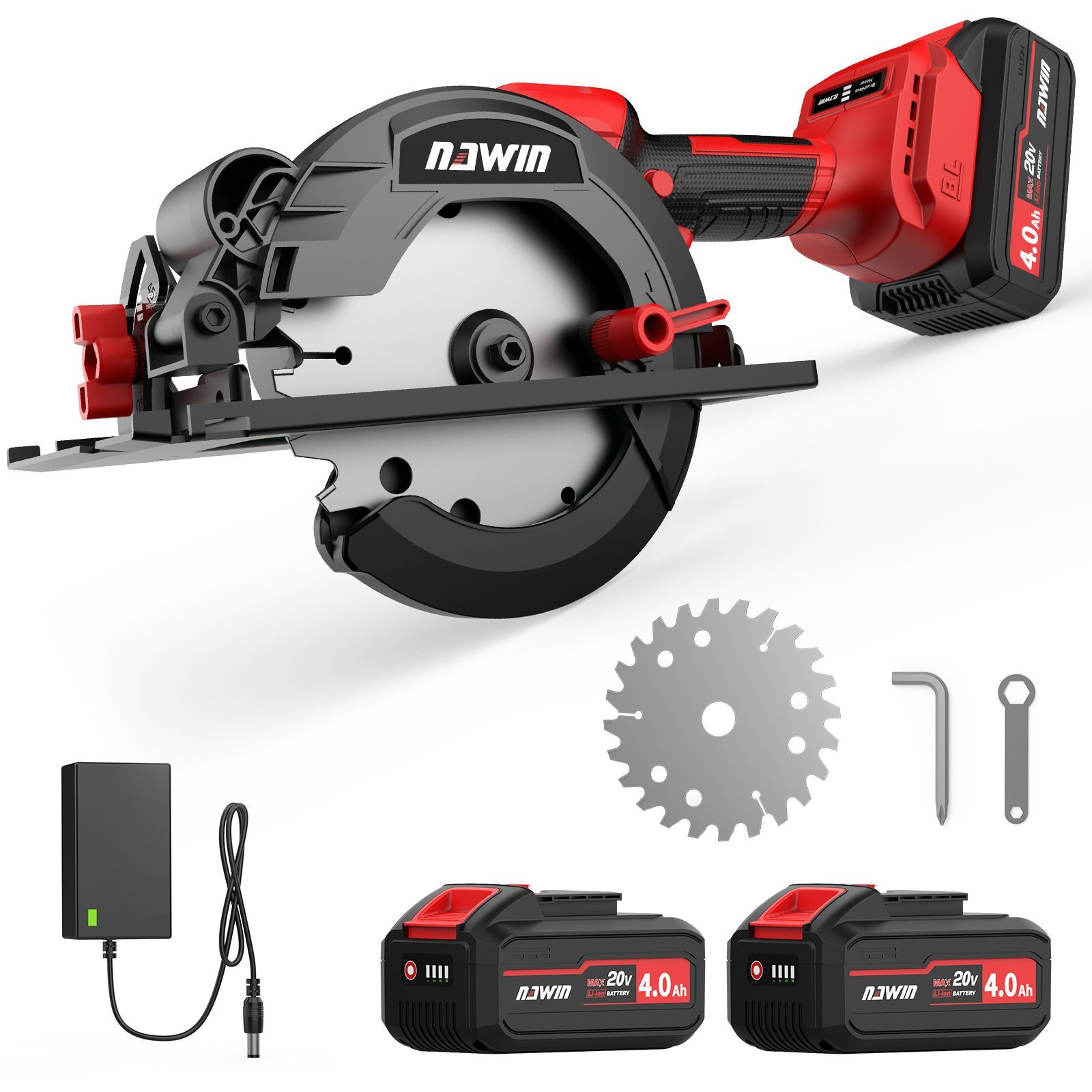 ナウィン 充電式丸ノコ 刃径125 ブラシレスモーター 4.0 Ahバッテリー 石材 木材 タイルの切断 電動丸ノコ マルノコ 丸鋸 丸のこ 刃径125～140