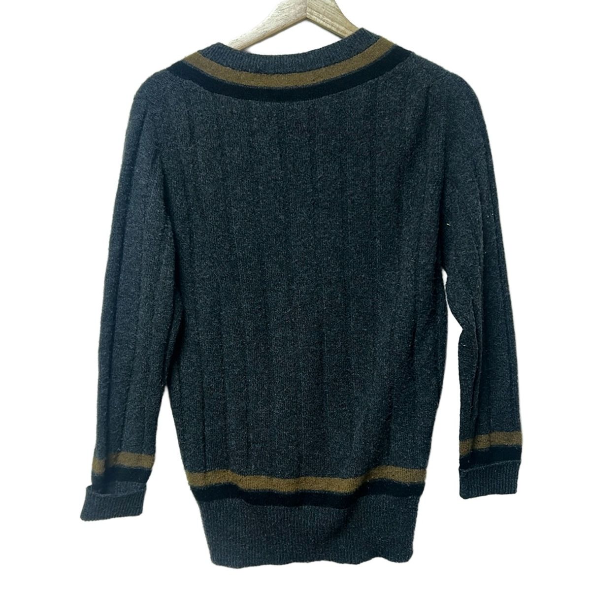 MargaretHowell マーガレットハウエル 長袖セーター サイズ2 M レディース - ダークグレー×ベージュ×黒 Vネック カシミヤ混