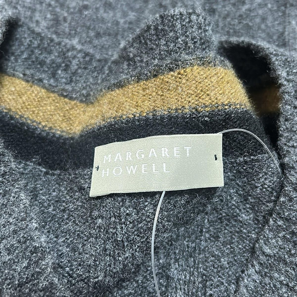  MargaretHowell マーガレットハウエル 長袖セーター サイズ2 M レディース - ダークグレー×ベージュ×黒 Vネック カシミヤ混 長袖 ニット セーター