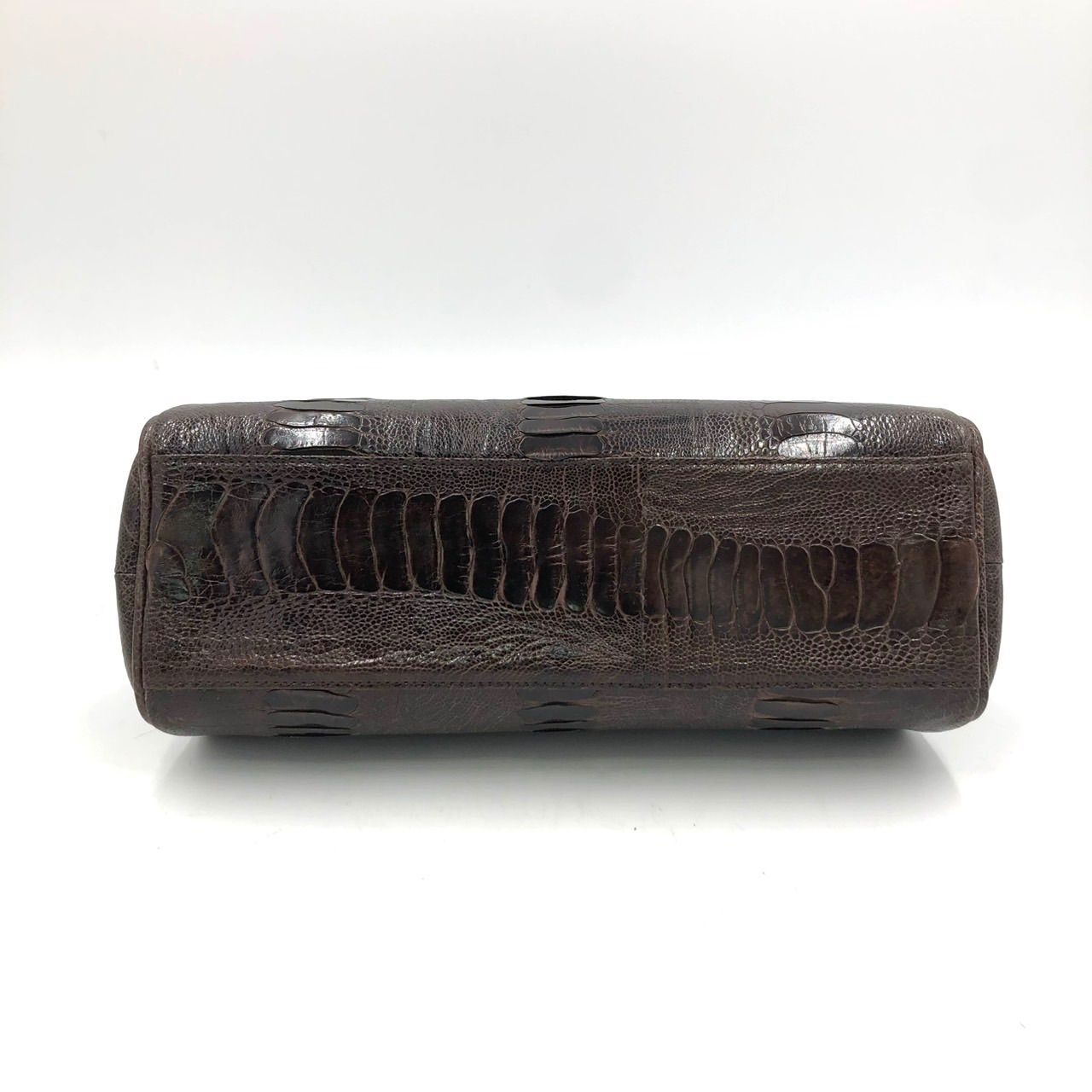 極美品】オーストリッチ型押し ハンドバッグ エキゾチックレザー 茶
