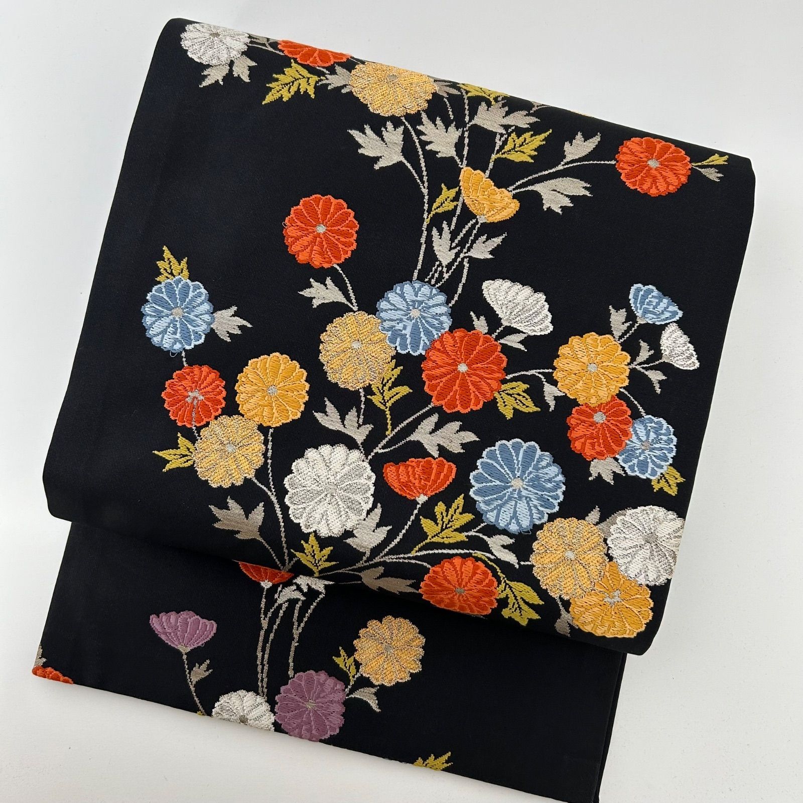 開き名古屋帯 正絹 黒地 唐織 上品な花 MA-2238 - メルカリ