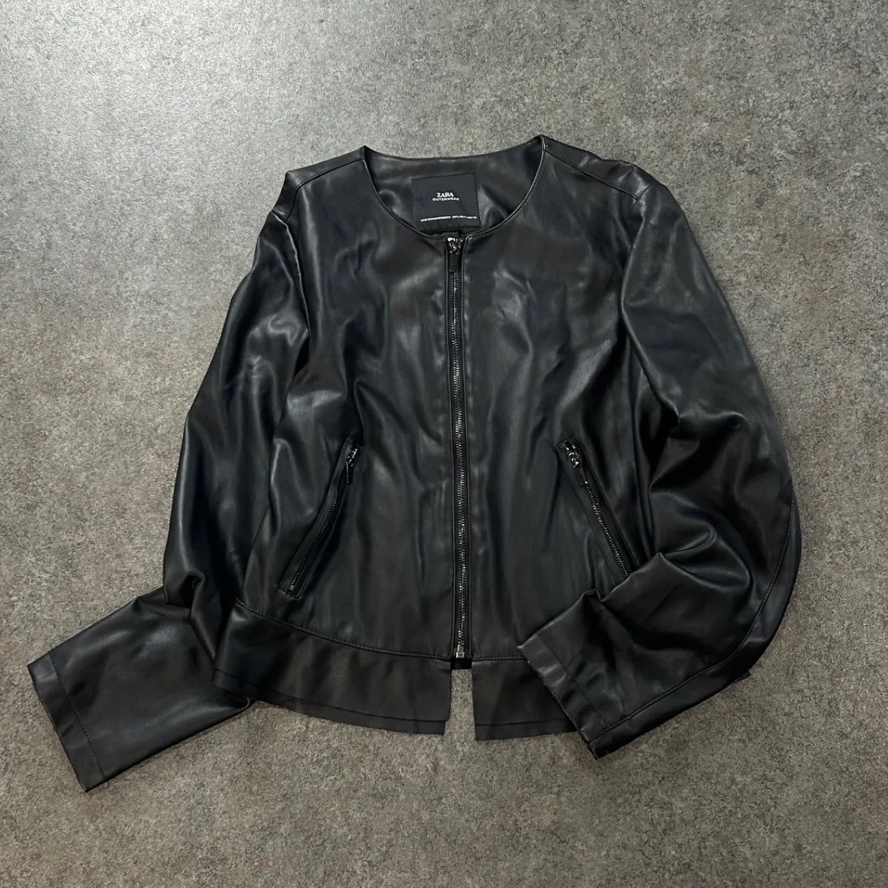 ZARA OUTERWEAR ザラ フェイクレザーライダースジャケット ノーカラー