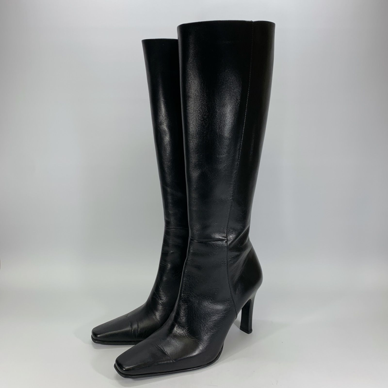 ◯ Pinky-Dianne ピンキー-ダイアン ロングブーツ ブラック スクエアトゥ 35 22.5 黒