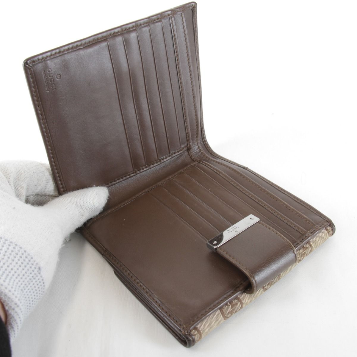 1円 GUCCI グッチ 74209 GG柄 GGキャンバス×レザー 三つ折り 財布