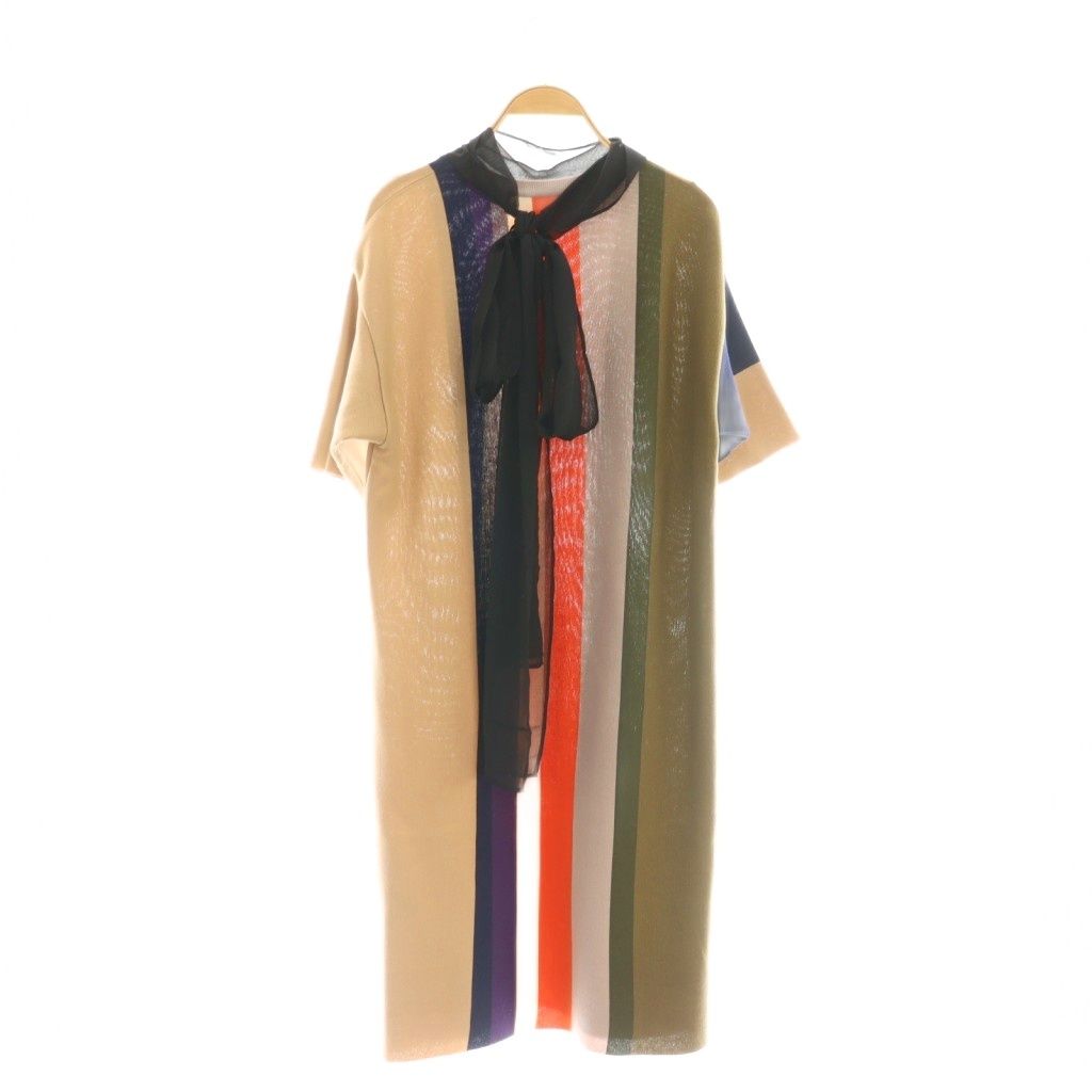 アキラナカ AKIRA NAKA ニットワンピース ひざ丈 ストライプ 2 マルチ DF GY 57