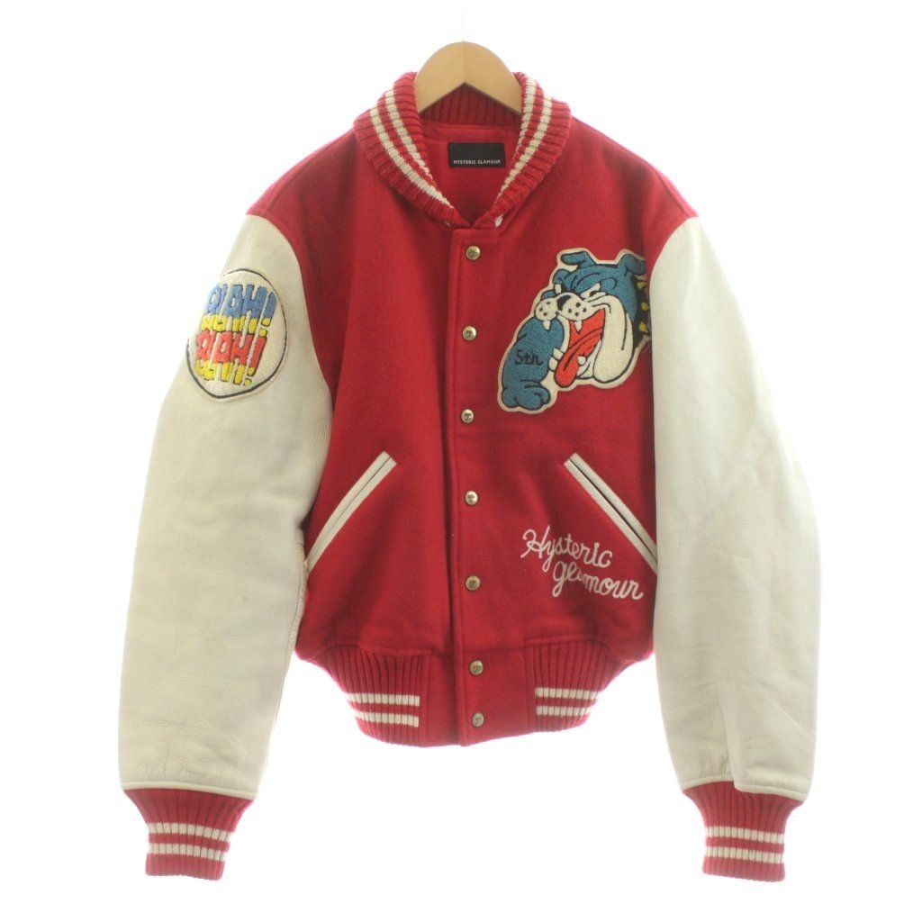 ヒステリックグラマー GLAMOUR スタジャン ブルゾン ワッペン ウール F 赤 レッド ベージュ 2 AB 1135 KU