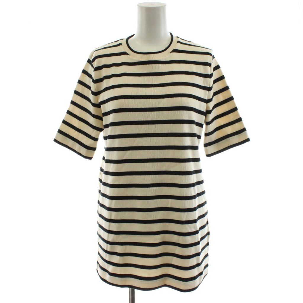 ジルサンダープラス JIL SANDER＋ Tシャツ カットソー 半袖 ボーダー柄 L アイボリー 黒 ブラック |AN 38