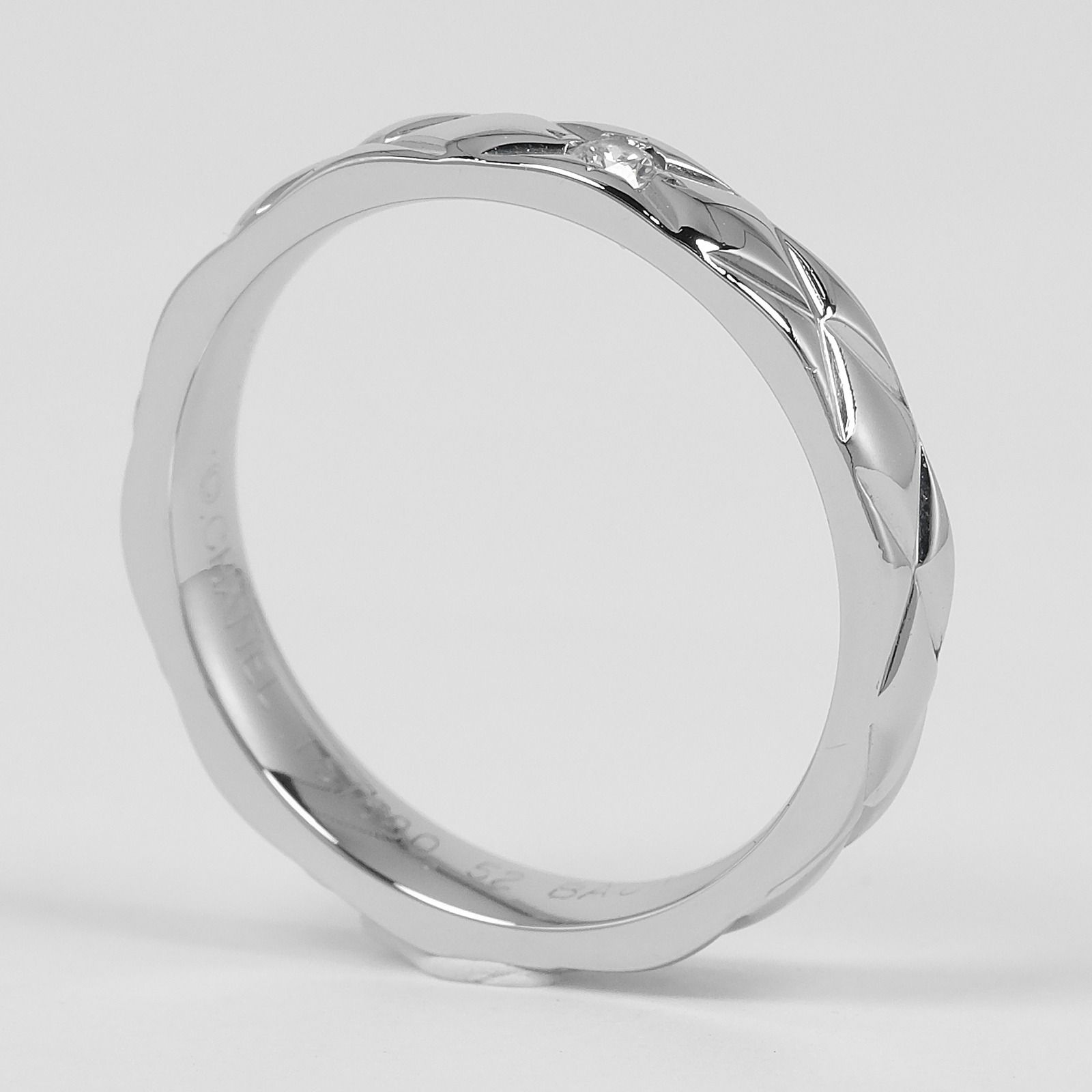 【Pt950】リング1点　CHANELマトラッセ　プラチナ ダイヤ付き CHANEL】シャネル マトラッセ Pt950プラチナ×ダイヤモンド 11号