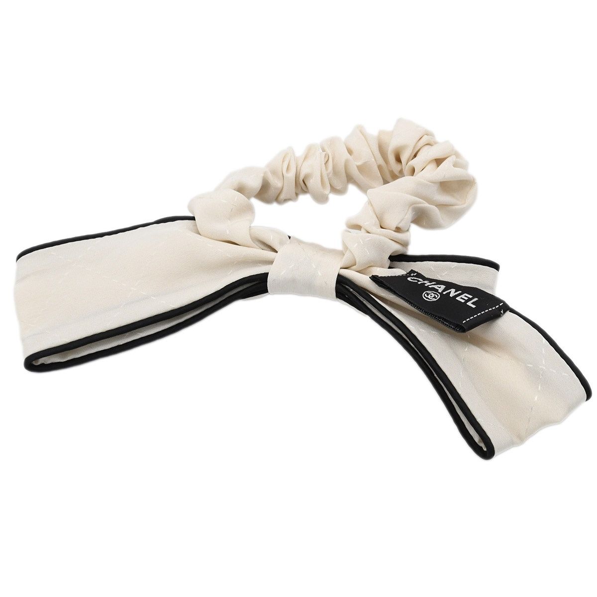 未使用 CHANEL シャネル シュシュ ロゴ リボン シルク100 ヘアアクセ