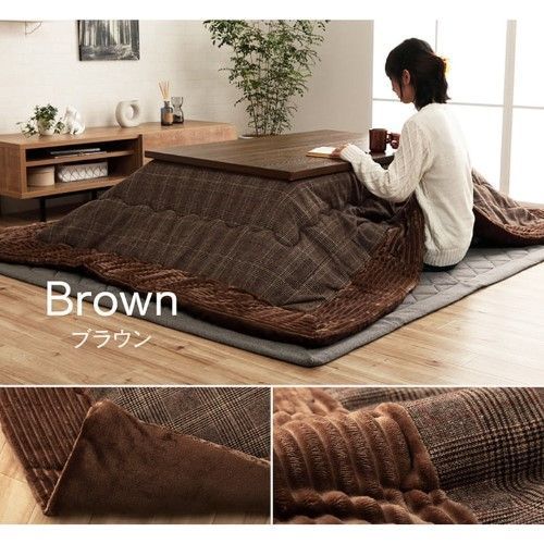 こたつ布団 正方形 チェック柄 ブラウン 約190 190 cm ン