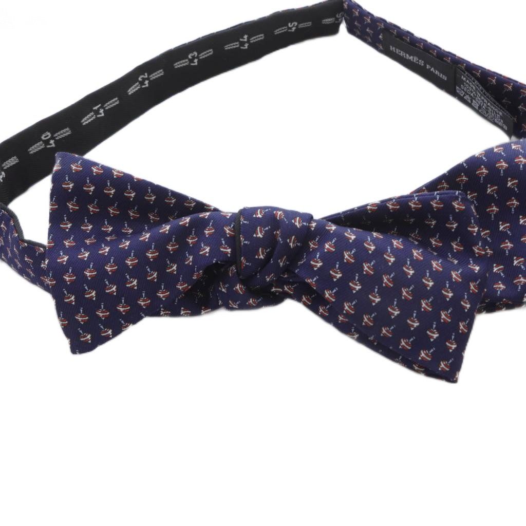 エルメス HERMES 蝶ネクタイ 総柄 シルク 紺 ネイビー - メルカリ