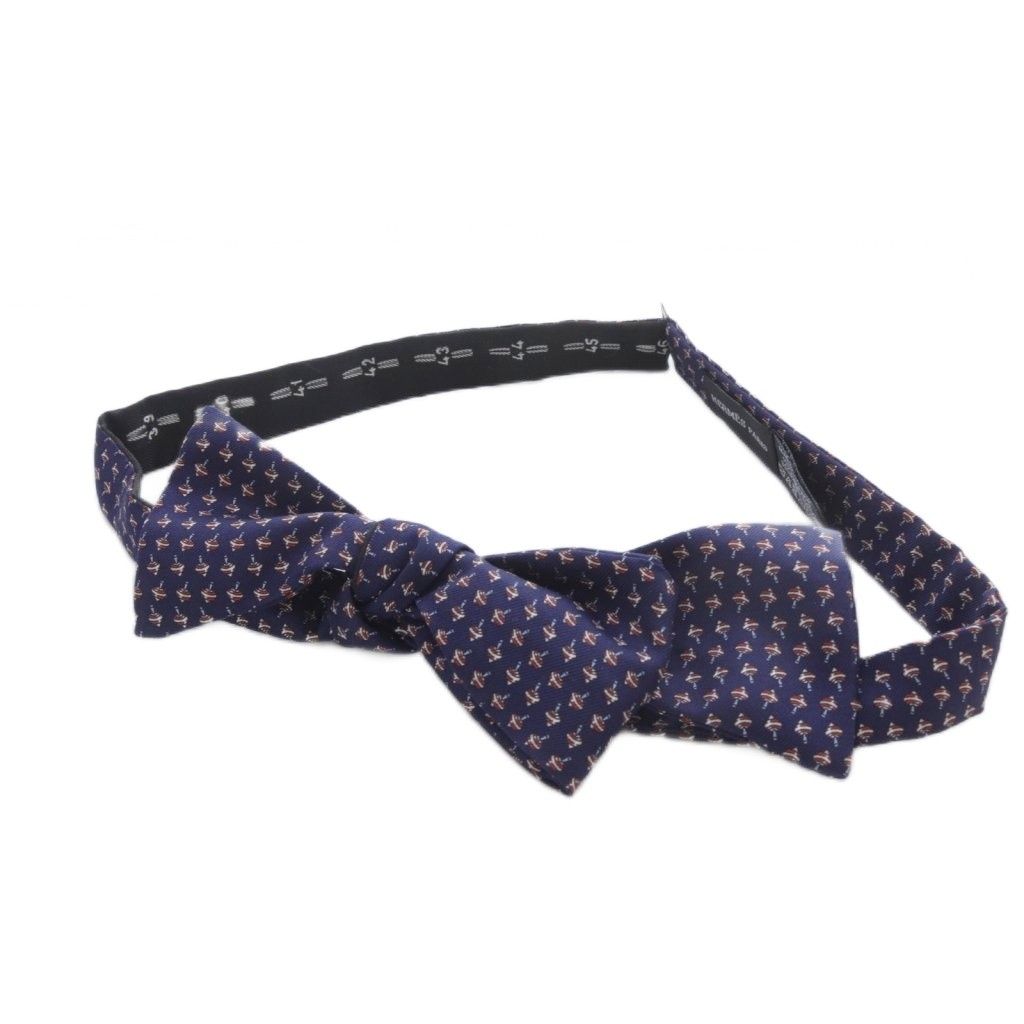 エルメス HERMES 蝶ネクタイ 総柄 シルク 紺 ネイビー - メルカリ