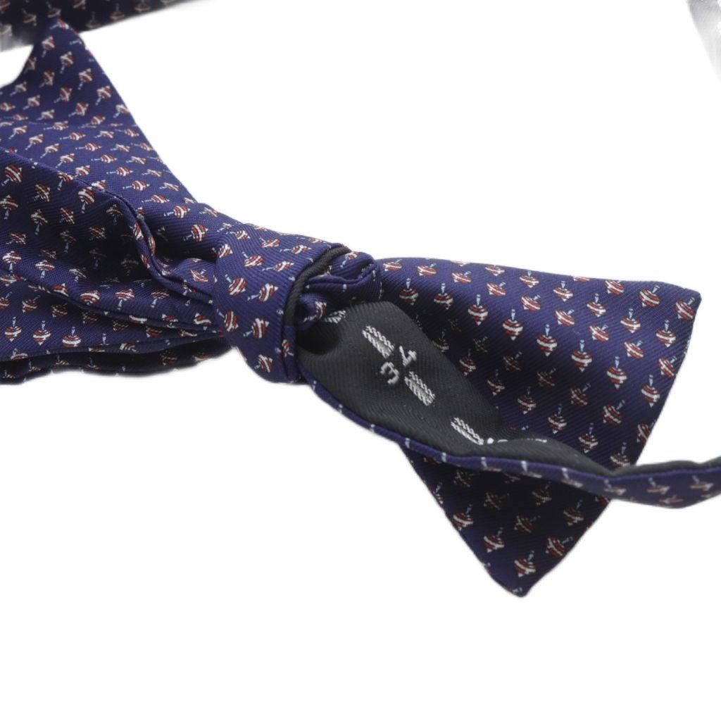 エルメス　蝶ネクタイ　ネイビー　シルク　(s1) エルメス HERMES 蝶ネクタイ 総柄 シルク 紺 ネイビー - メルカリ
