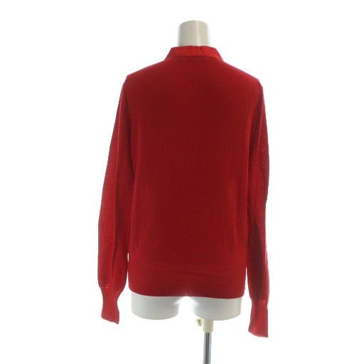 プラダ PRADA カーディガン 長袖 シングル ノーカラー Vネック 42 L 赤